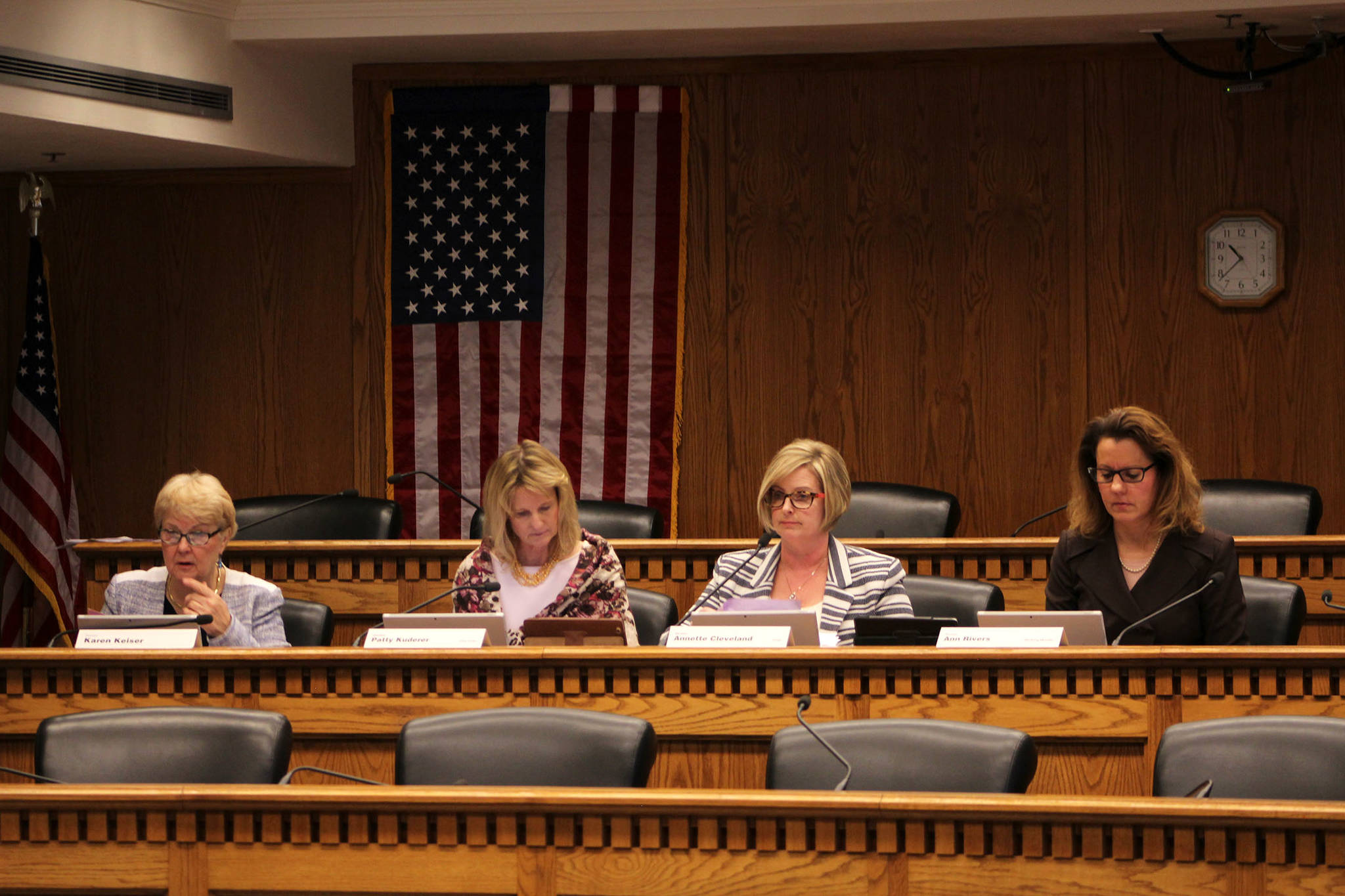 Senate Health and Long Term Care Committee members, from left: Senators Karen Keiser, Patty Kuderer, Annette Cleveland, and Ann Rivers. Photo by Taylor McAvoy