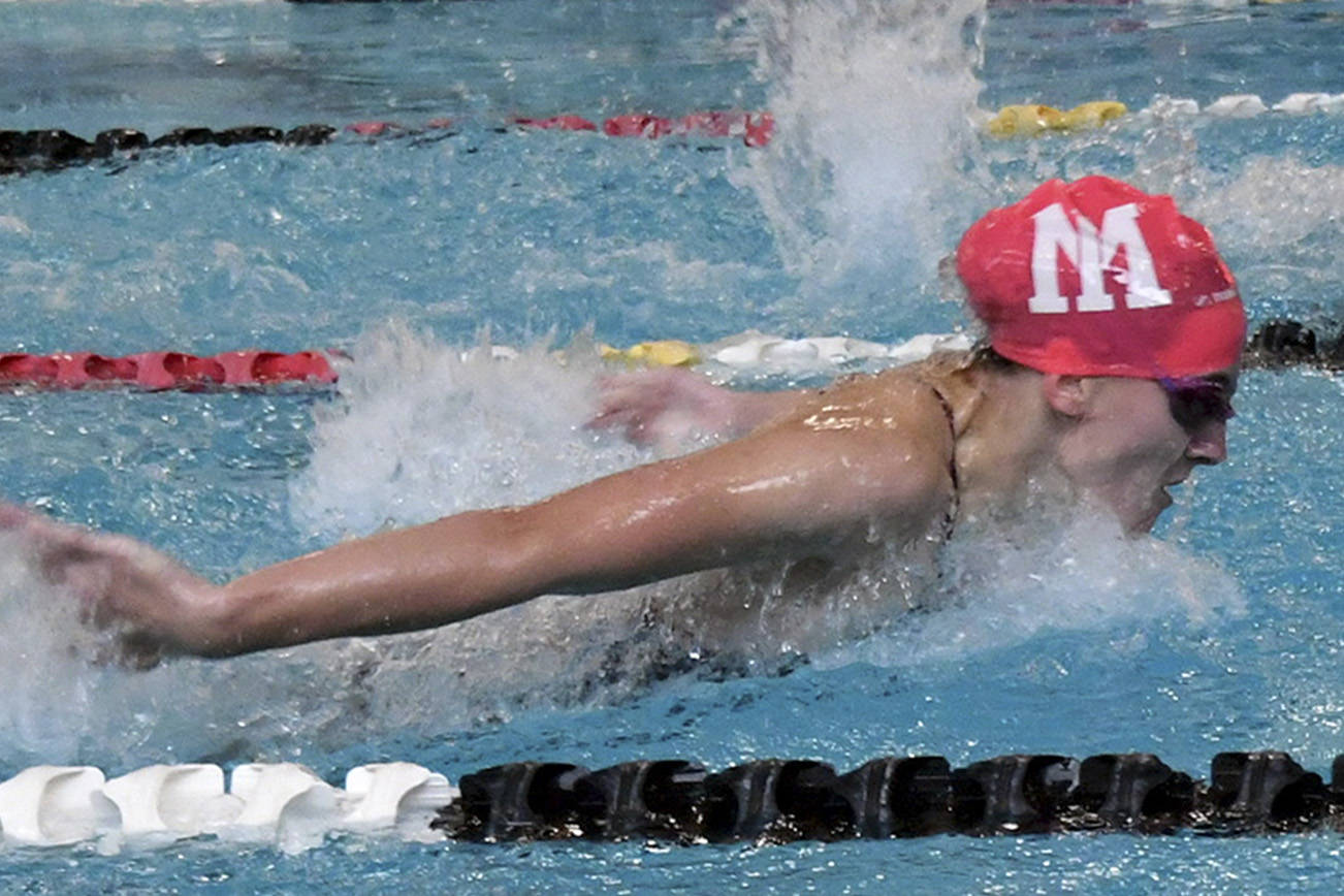 Pictured: A Mercer Island High School swimmer competes in fall 2019. Washington Interscholastic Activities Association recently announced the girls swim and dive season will be moved to “Season 3,” which begins March 1. File photo