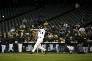 Issaquah senior Andy Salmeri drills a home run over the left field fence Friday morning against Kennewick.